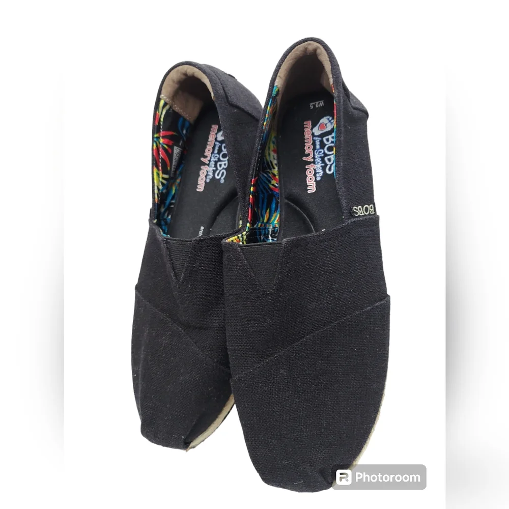 BOBS From Skechers Black Canvas Espadrilles Slip-On Shoes Women's Size 9.5